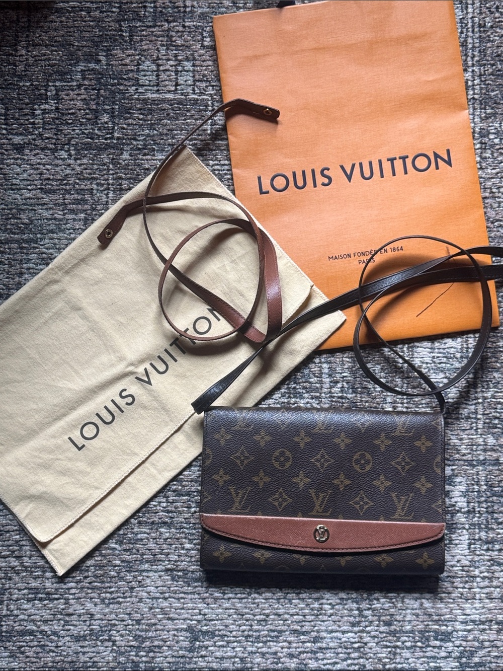 Louis Vuitton Monogram Crossbody in Brown and Tan Leather Trim